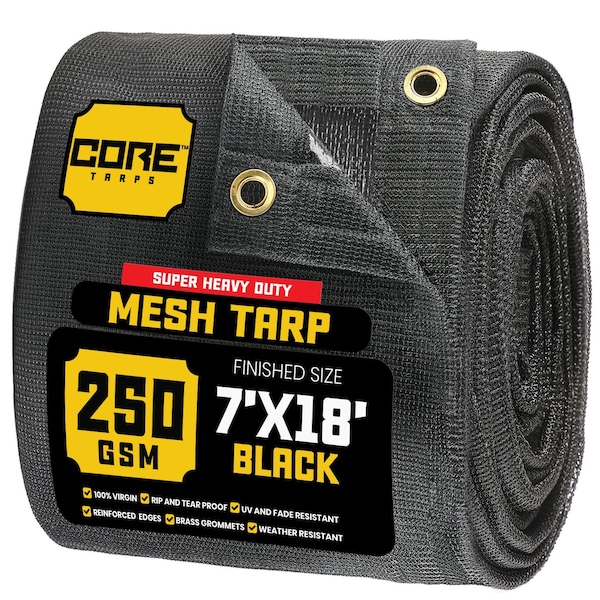 Core Tarps Mesh Tarp, 7X18 ft, Black, Polyethylene CT-801-7X18 - main